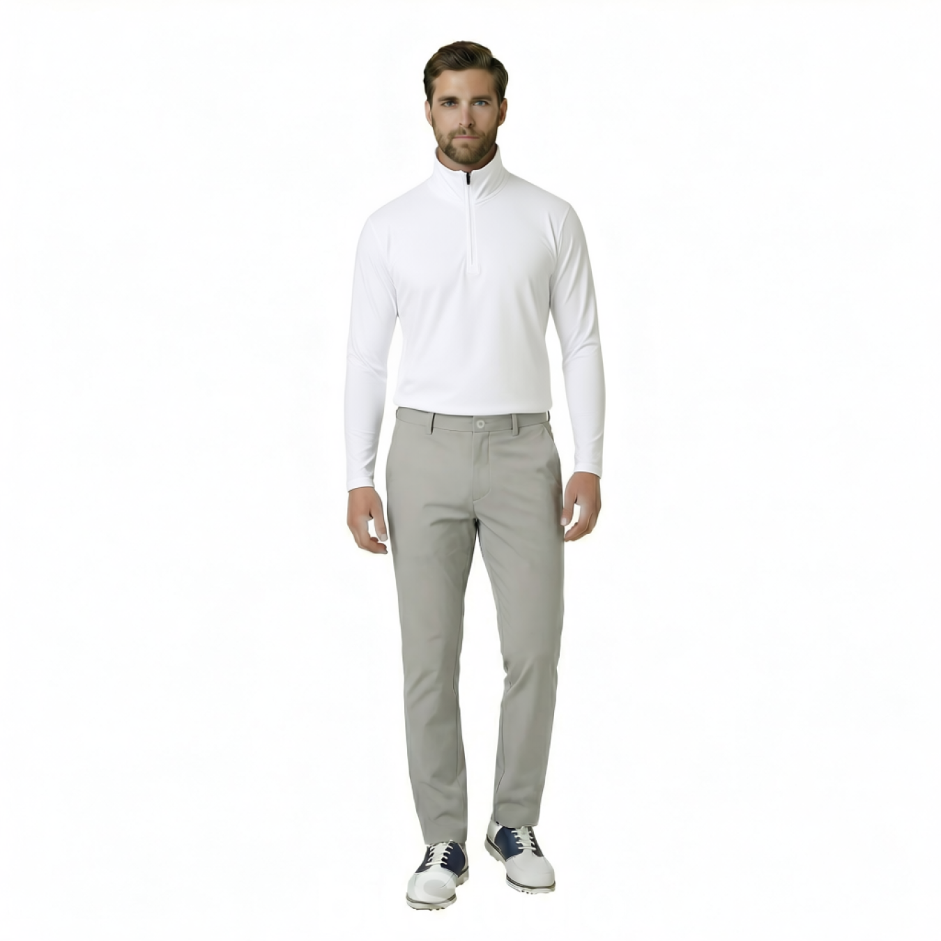 JRB Men's Golf - 1/4 Zipped Roll Neck - White