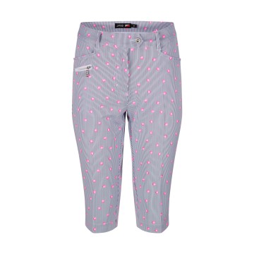 JRB Women's Golf City Shorts - White with Black Pin Stripes and Rose Pink Spots Print