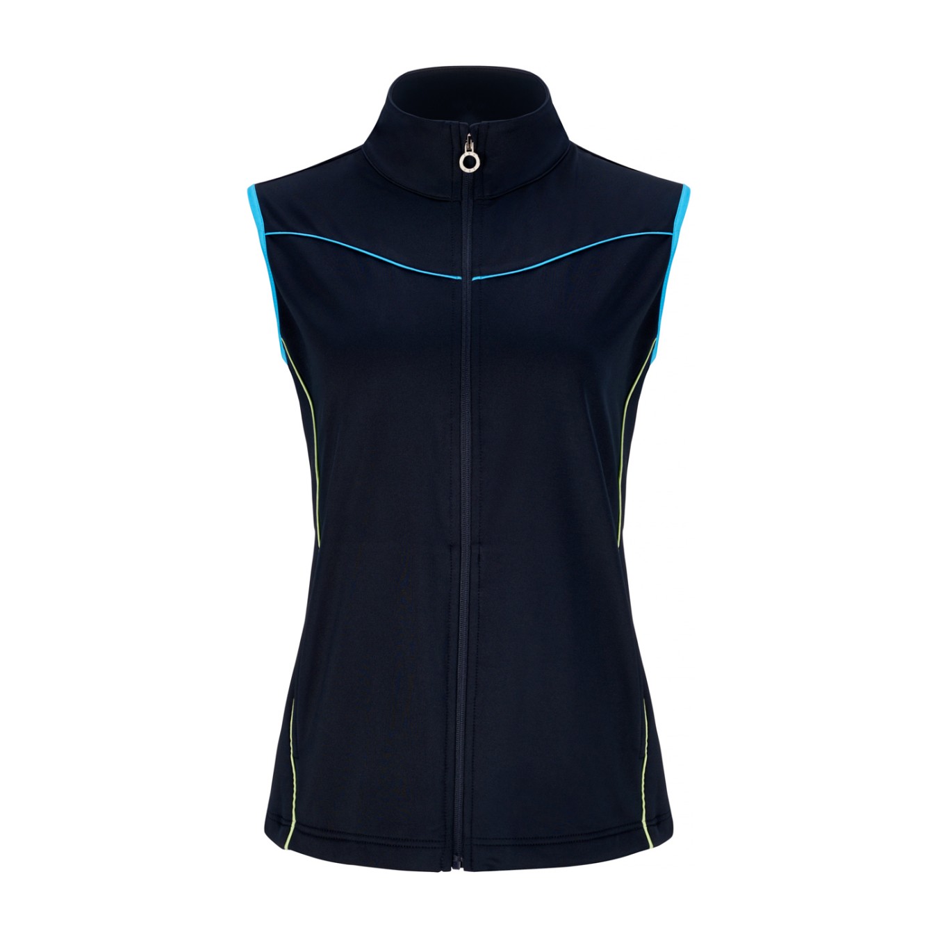JRB Women's Golf - Midlayer - Navy with River Blue and Lime Piping - Sleeved or Sleeveless