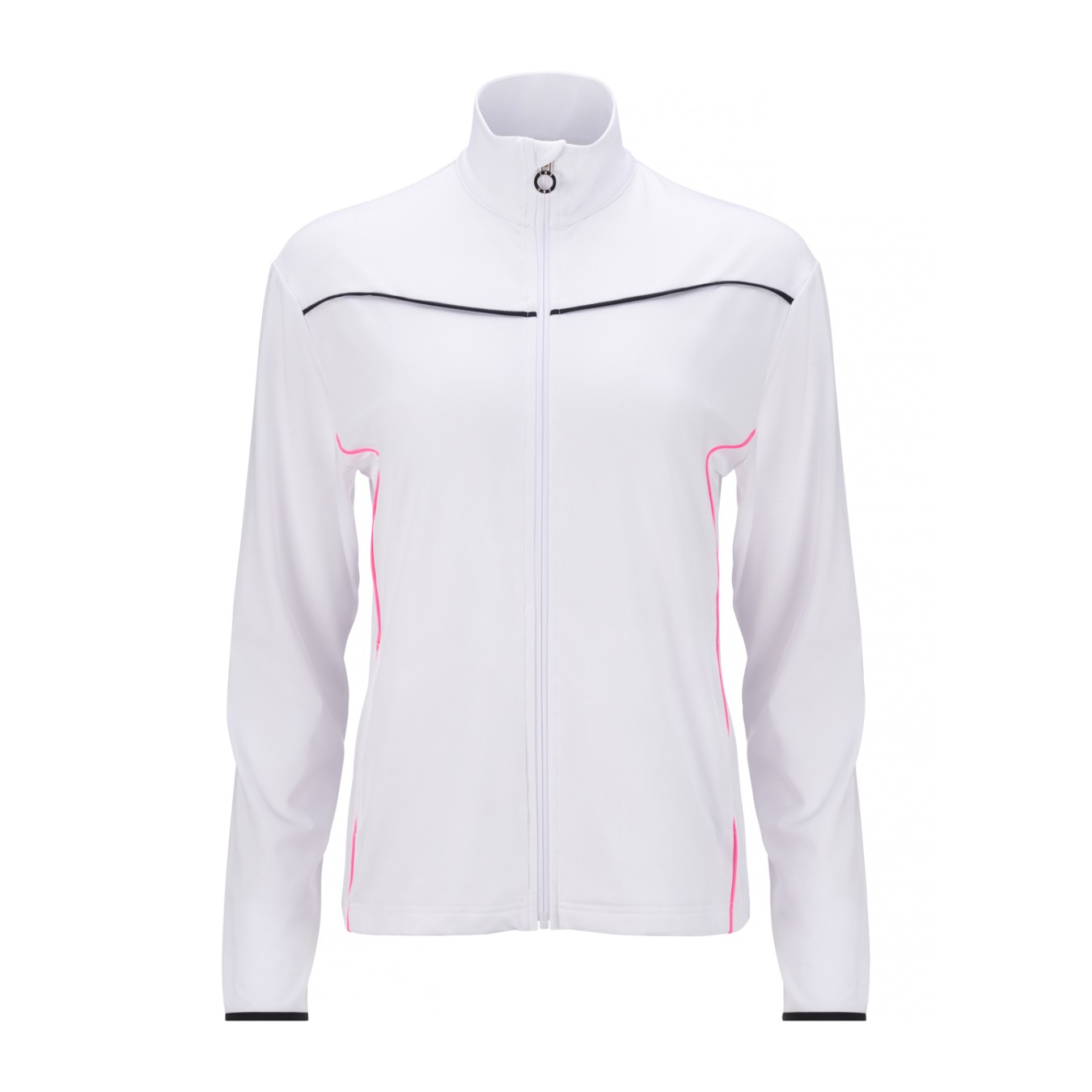 JRB Women's Golf - Midlayer - White with Rose Pink and Black Piping - Sleeved or Sleeveless