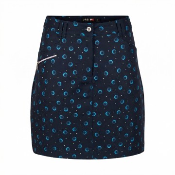 JRB Women's Golf Skort - Navy with River Blue Golf Balls and Lime and White Spots Print