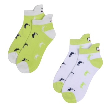 JRB Women's Golf Socks - Sharp Lime and White with Navy - Pack of 2 Pairs