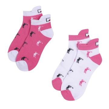 JRB Women's Golf Socks - Rose Pink  and White with Black - Pack of 2 Pairs