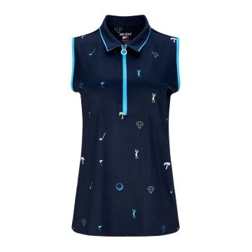 JRB Women's Golf Fashion Shirt - Navy with Blue, Lime and White Detail - Sleeved or Sleeveless