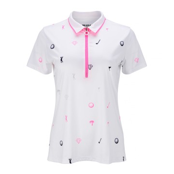 JRB Women's Golf Fashion Shirt - White with Pink, Black and Grey Detail - Sleeved or Sleeveless