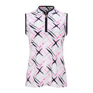 JRB Women's Golf Fashion Shirt - White with Black, Pink and  Grey Cross Print - Sleeved or Sleeveless