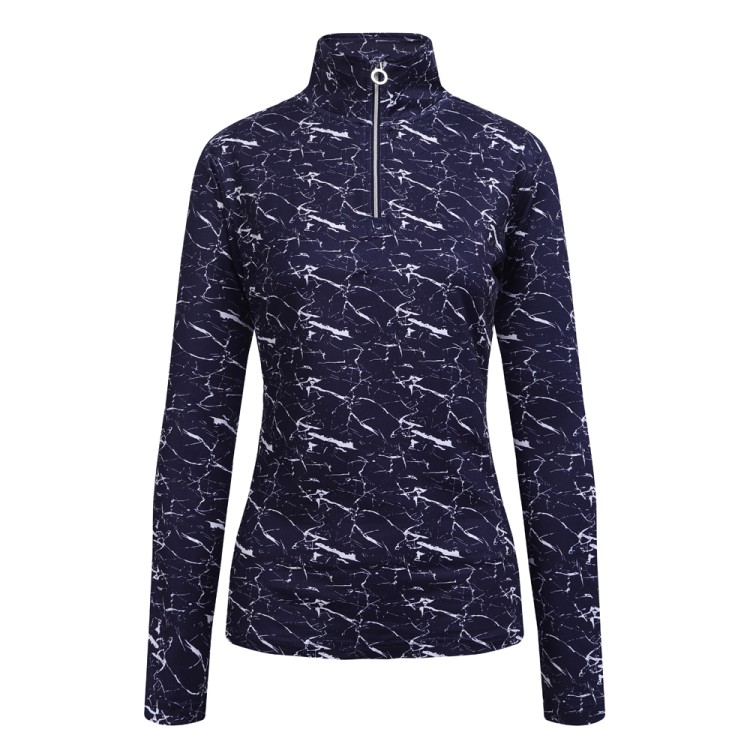 JRB Women's Golf - 1/4 Zipped Roll Neck - Navy Print