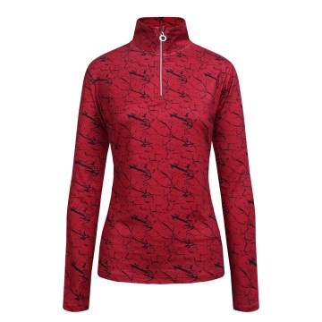JRB Women's Golf - 1/4 Zipped Roll Neck - Red Print